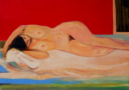 Nude on a bed - oil painting on Flemish linen 55x79cm 2015…