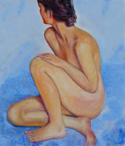 Woman crouching - oil painting on Flemish linen 91x78cm 20…