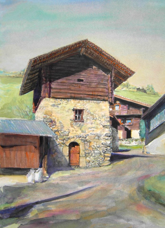Les Posses-Dessous - watercolour art 'plein-air' 38x53cm 2…