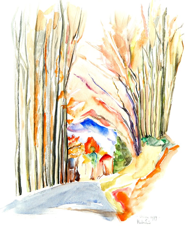 Road descending from Antagnes towards Ollon - watercolour …. Free illustration for personal and commercial use.
