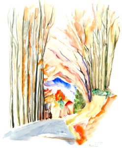 Road descending from Antagnes towards Ollon - watercolour …. Free illustration for personal and commercial use.
