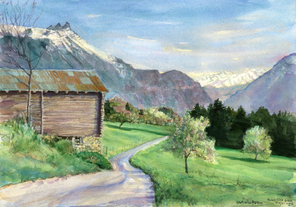 Dents de Morcles seen from Glutieres - watercolor on paper…. Free illustration for personal and commercial use.