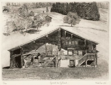 Grund bei Gstaad, chalet Barbarella, anno 1649 - etching 2…. Free illustration for personal and commercial use.