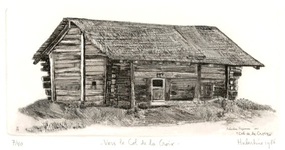 Wooden shed on the Col de la Croix in Vaud - etching 13x19…. Free illustration for personal and commercial use.