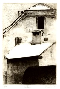 Rooftops at Ollon - dust grain photo-etching 15x25cm 1981. Free illustration for personal and commercial use.