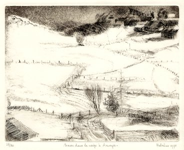Snow at Arveyes in Vaud - etching 24x31cm 1974. Free illustration for personal and commercial use.