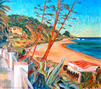 Arenys de Mar at the Costa Brava - oil painting on canvas …. Free illustration for personal and commercial use.