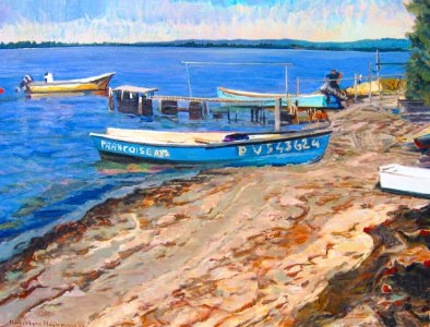 Fishing boat 'Françoise' - oil painting on canvas 55x71cm…. Free illustration for personal and commercial use.