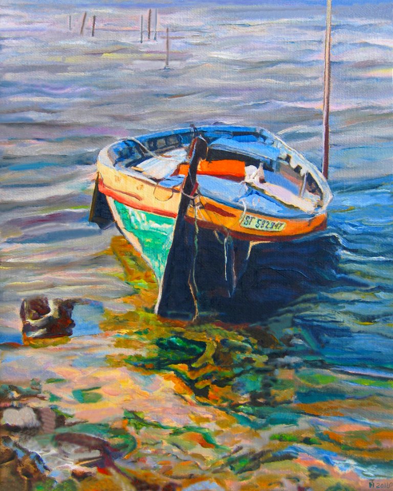 Stranded small fishing boat - oil painting on canvas 32x40…