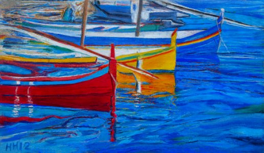 Harbour of Collioure - oil painting on Flemish canvas 16x2…