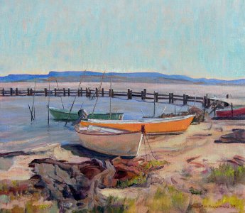 Fishing boats on the beach at Bages - oil painting on canv…