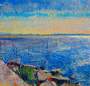 Sparkling light on the lake of Leucate - oil painting on c…