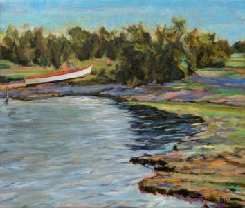 A small boat has been pulled ashore - oil painting on Flem…
