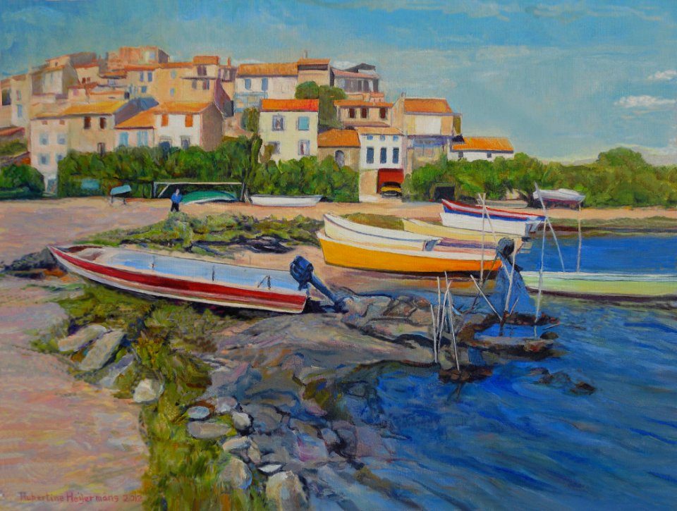Bages harbour - oil painting on Flemish canvas 55x74cm 201…. Free illustration for personal and commercial use.