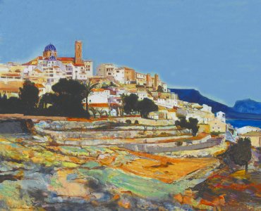 Altea with Basilica old citadel - oil painting on Dutch ca…