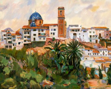 Altea Basilica - oil painting on canvas 53x64cm 1997. Free illustration for personal and commercial use.