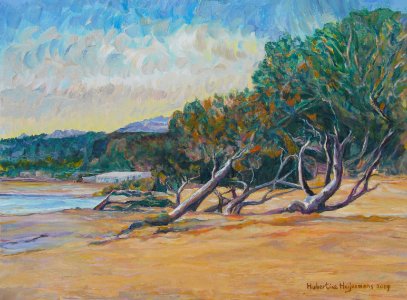 Moraira 2, pinetrees bending down - oil painting on canvas…