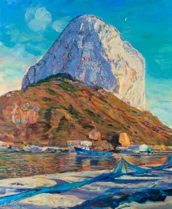 Peñon de Ifach at Calpe - oil painting on canvas 79x69cm …. Free illustration for personal and commercial use.