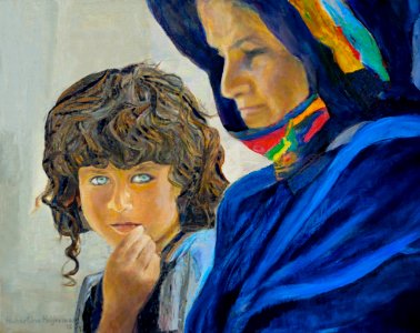 Egyptian mother and child - oil painting on canvas 41x54cm…. Free illustration for personal and commercial use.