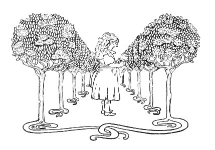 nouveau trees and girl. Free illustration for personal and commercial use.