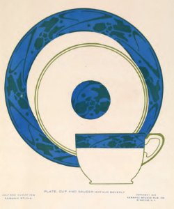 1918 Plate Cup and Saucer Keramic Studio. Free illustration for personal and commercial use.