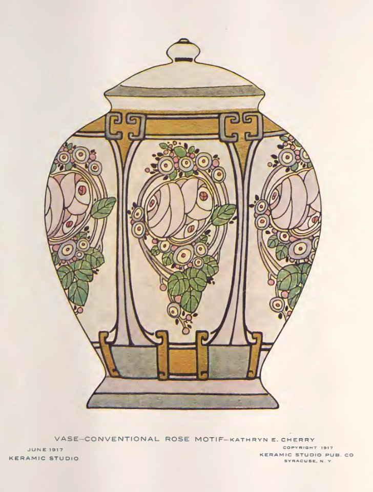 1917 Rose Motif Vase Keramic Studio