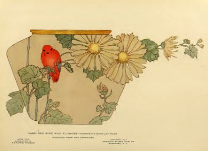 1914 Red Bird Vase Keramic Studio. Free illustration for personal and commercial use.