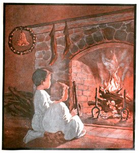 Children in front of Fireplace. Free illustration for personal and commercial use.