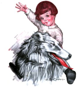 Child Riding a Dog. Free illustration for personal and commercial use.