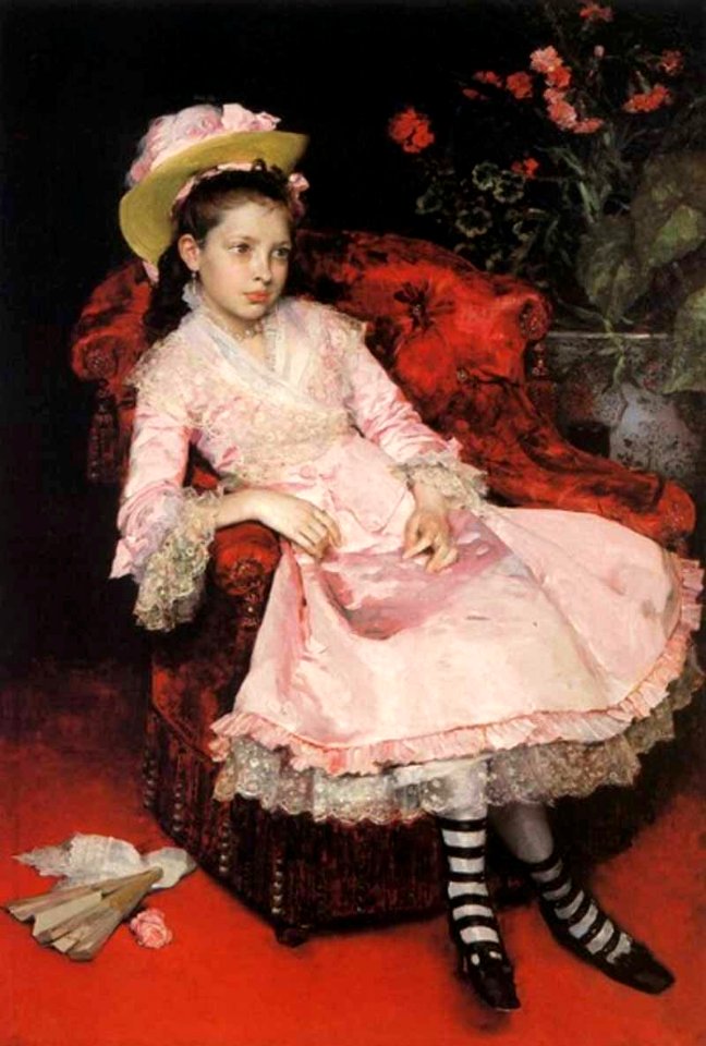 Portrait of a young girl in pink dress - Raimundo de Madrazo y Garreta