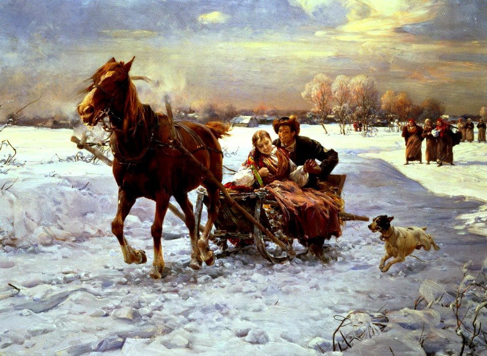 Lovers in a sleigh - Alfred von Wierusz-Kowalski
