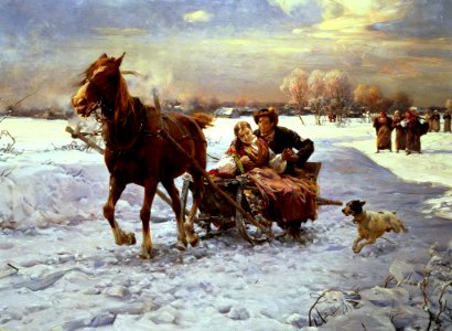 Lovers in a sleigh - Alfred von Wierusz-Kowalski