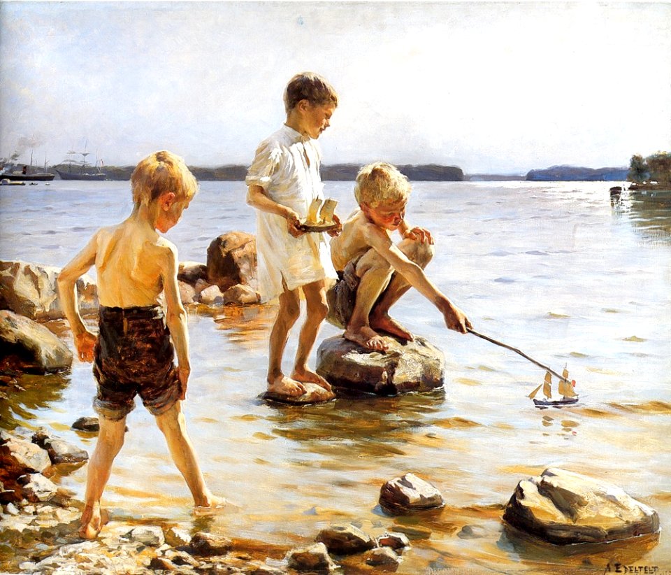 Boys playing on the shore - Albert Edelfelt