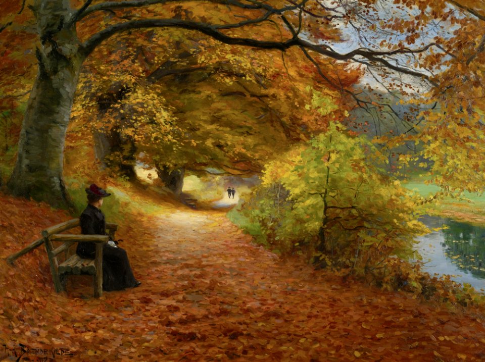 A wooded path in Autumn -  Hans Andersen Brendekilde