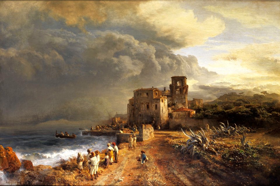 Shaded Seaside Landscape with Figures - Oswald Achenbach