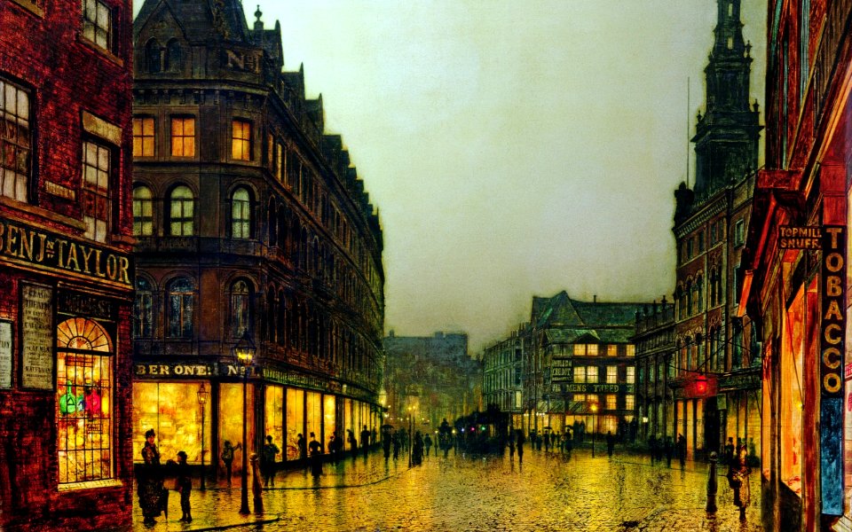 Boar Lane, Leeds, by lamplight - John Atkinson Grimshaw