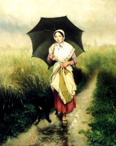 Young Girl with an Umbrella - Évariste Carpentier. Free illustration for personal and commercial use.