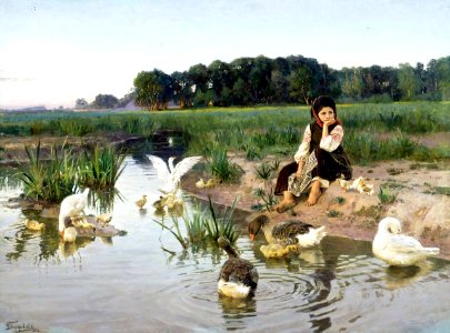 Ukrainian Girl Tending Geese -  Nikolai  Bodarevsky
