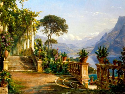 Lodge on Lake Como - Carl Frederic Aagaard. Free illustration for personal and commercial use.