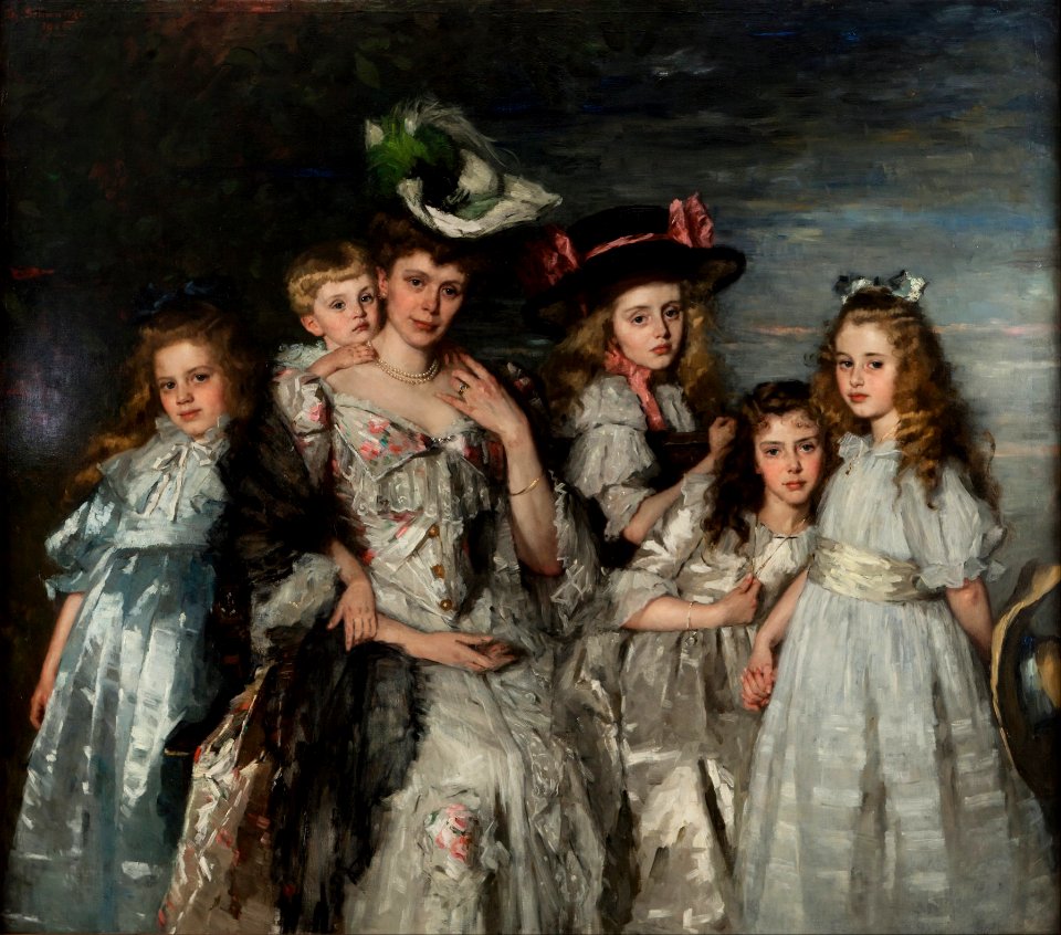 Portrait of Mrs. A. G. M. van Ogtrop-Hanlo and her five children --  Therese Schwartze