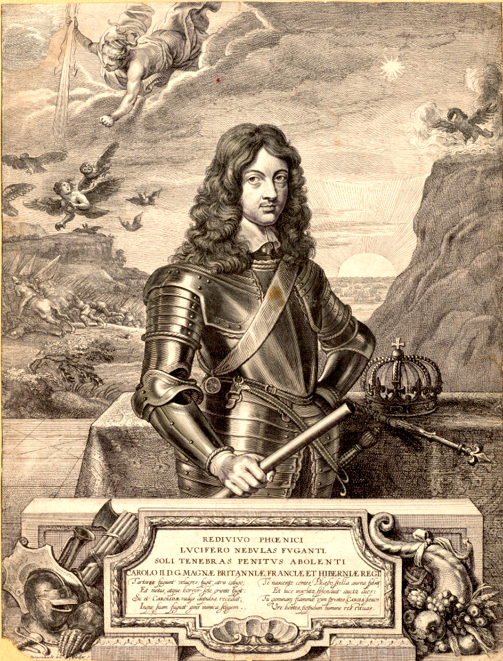 Portrait of Charles II after Abraham van Diepenbeeck. Etching by Wenceslaus Hollar (1607-1677). Free illustration for personal and commercial use.