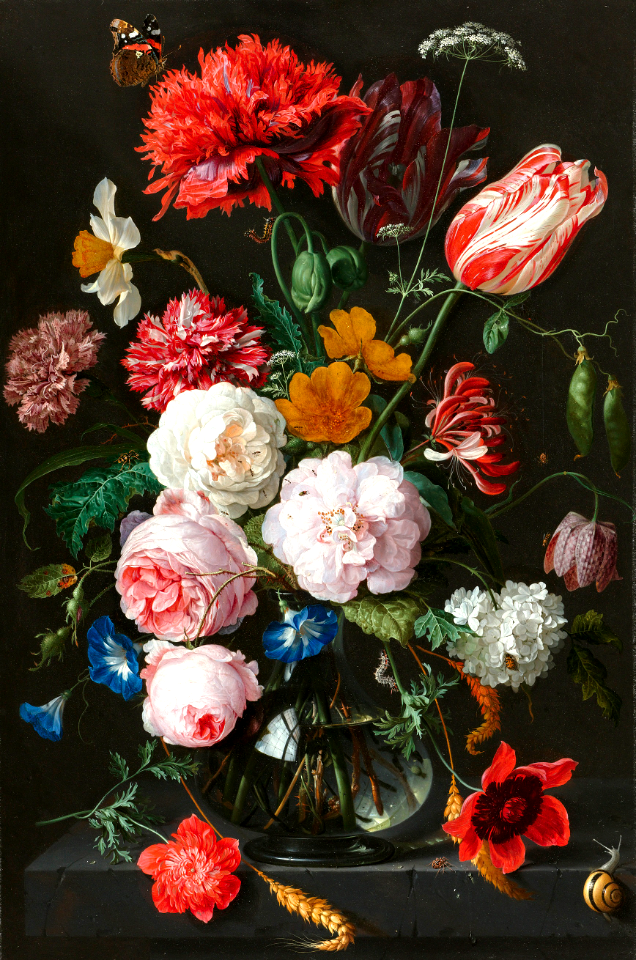 Still Life with Flowers in a Glass Vase (1650-1683). Free illustration for personal and commercial use.
