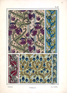 Chardon (Thistle, Die Distel). La plante et ses applications ornementales, Grasset, M. E. Watercolours applied to stencil by Juliette Milesi (1896)