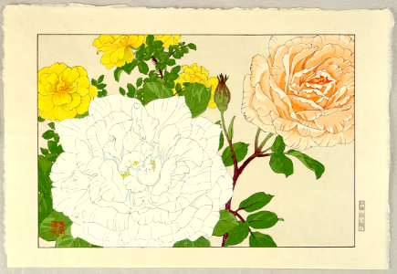 Rose. Seiyo Soka Zufu (A Picture Album of Western Plants and Flowers) Woodblock print by Tanigami Konan (1917).. Free illustration for personal and commercial use.