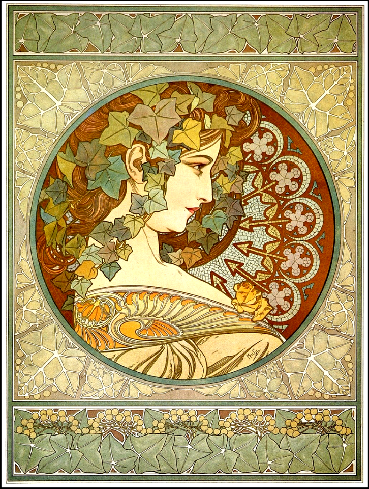 Ivy by Alfons Mucha (circa 1890-1910). Free illustration for personal and commercial use.