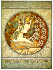 Ivy by Alfons Mucha (circa 1890-1910). Free illustration for personal and commercial use.