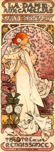 La Dame aux Camélias by Alfons Mucha (circa 1890-1910). Free illustration for personal and commercial use.