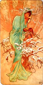 Les Quatre Saisons - Hiver (Winter) by Alfons Mucha (1896). Free illustration for personal and commercial use.