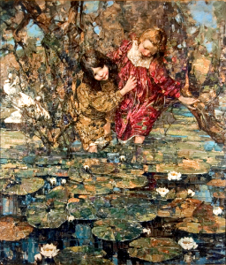 Les nénuphards. Lily Pond. Edward Atkinson Hornel (early 20th century). Free illustration for personal and commercial use.