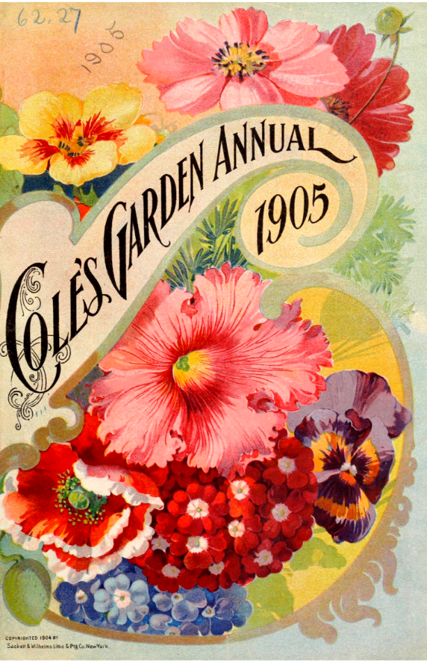 Petunia, verbena, shirly poppy, pansy, nasturtium, and cosmos. Cole's Garden Annual (1905)